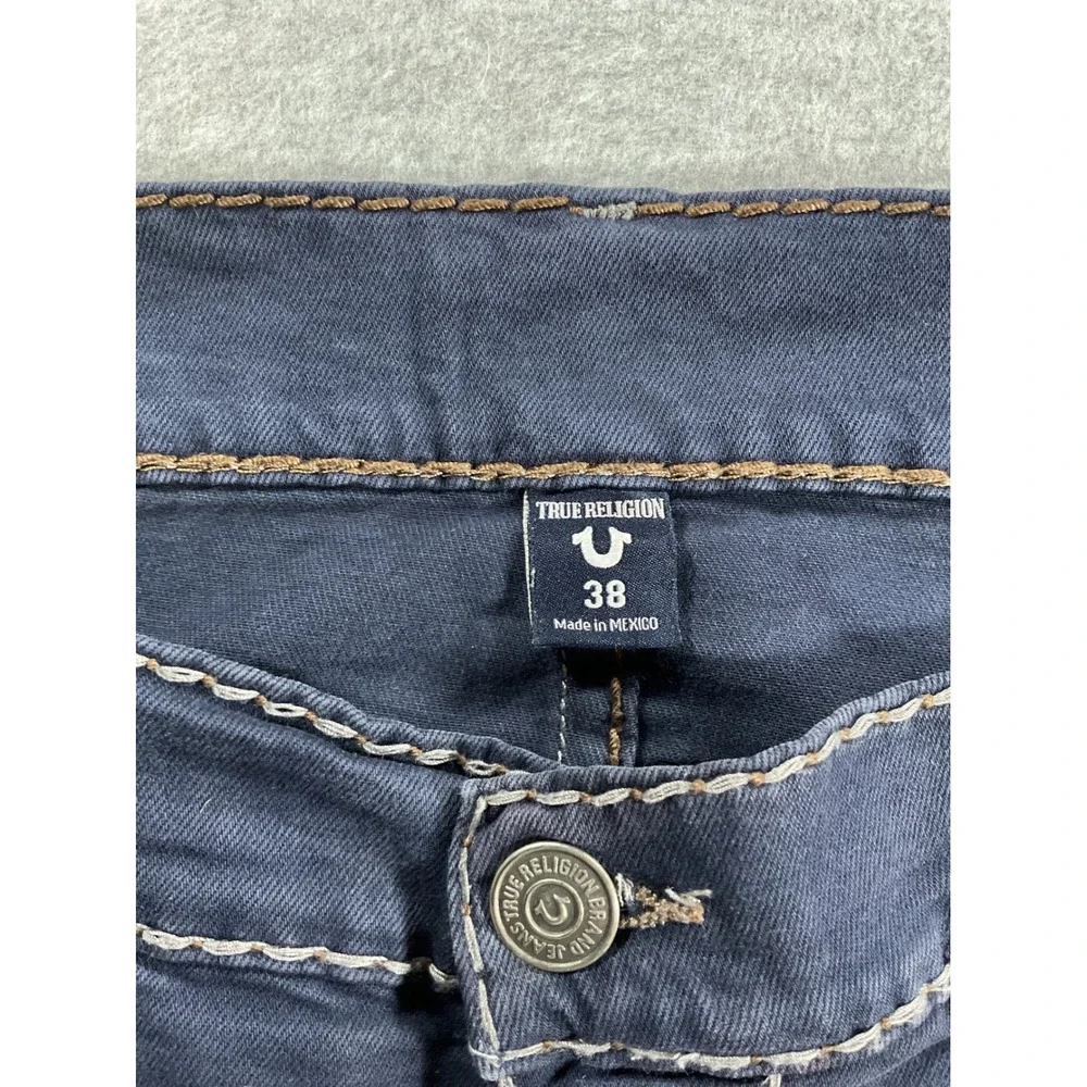 True Religion Geno Relaxed Slim Jeans Navy Blue Contrast Stitch Mens 38 1757